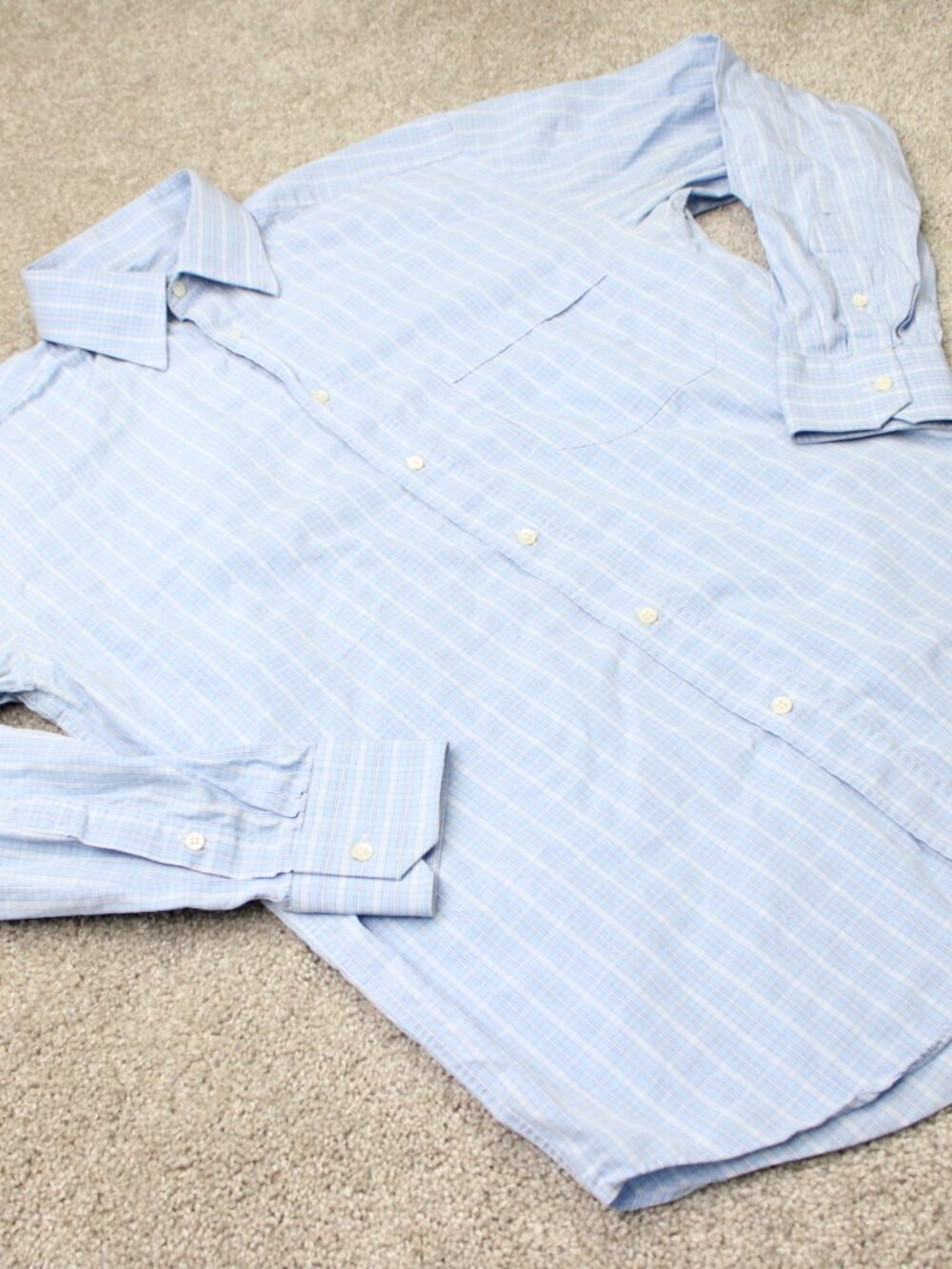 Canali Dress Shirt Mens 15 1/2, 39 Blue Check 100% Cotton Long Sleeve Button Up - Picture 5 of 12